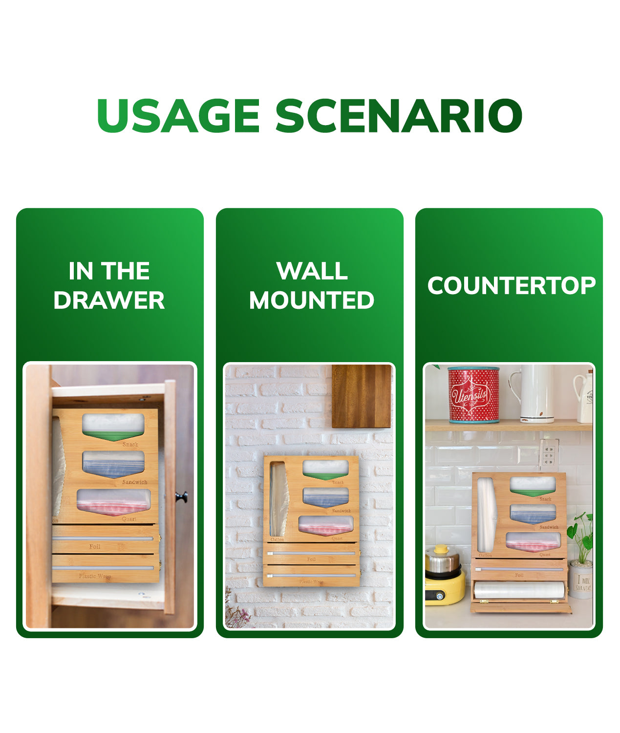 Bamboo Ziplock Bag Organizer, Keep Your Kitchen Clutter-Free with Our  6-in-1 Storage Solution for Drawer Wall With Dispensers & Cutters Sandwich  Snack Container Foil Nails Provided Mothers'Day - Yahoo Shopping